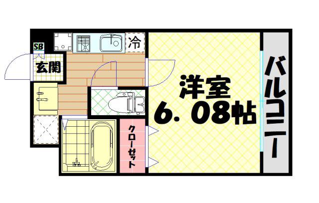 B-RISE新町(1K/3階)の間取り写真