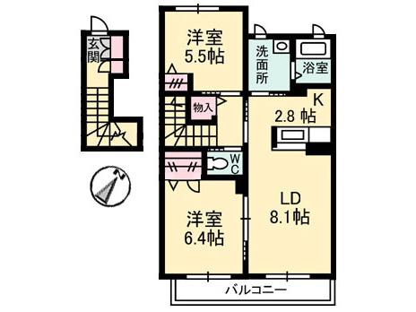 シャーメゾンプランドール(2LDK/2階)の間取り写真