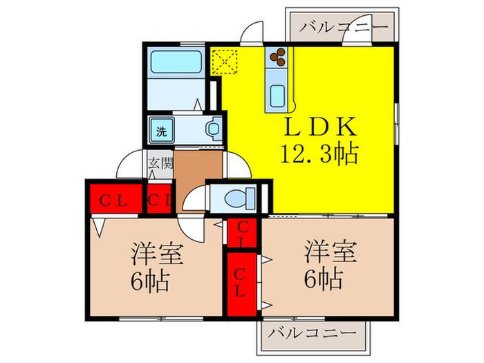 サンパーク藤(2LDK/2階)の間取り写真