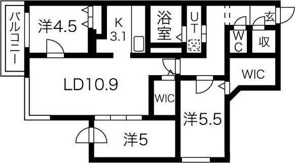 GLASS山鼻イースト(3LDK/5階)の間取り写真