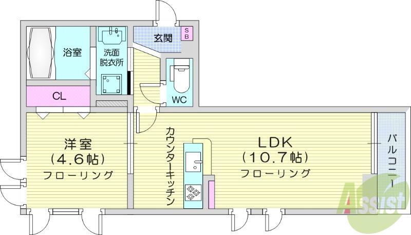ラフィーネ・K Ⅱ(1LDK/2階)の間取り写真