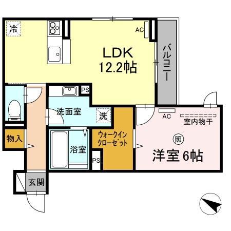 JR山陽本線 倉敷駅 徒歩4分 3階建 築5年(1LDK/2階)の間取り写真