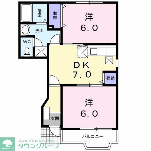 ソレアードB(2DK/1階)の間取り写真