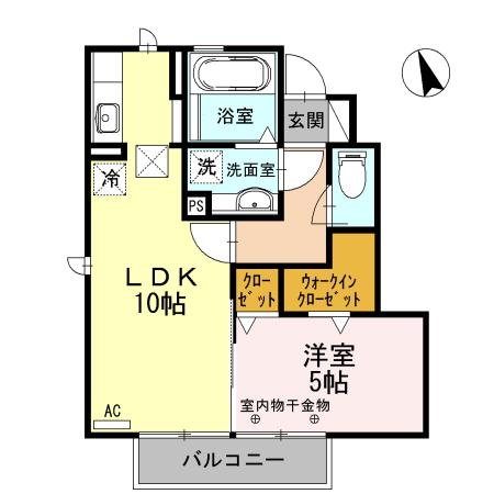 クロスFK(1LDK/1階)の間取り写真