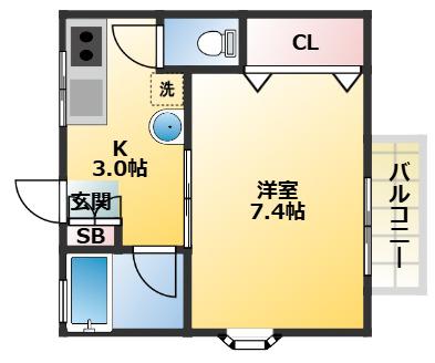 ウィリングII(1K/3階)の間取り写真