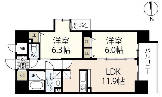 セントラルアヴェニュー田町(2LDK/5階)の間取り写真
