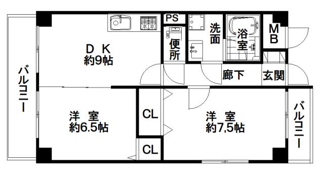 21北堀江(2DK/3階)の間取り写真