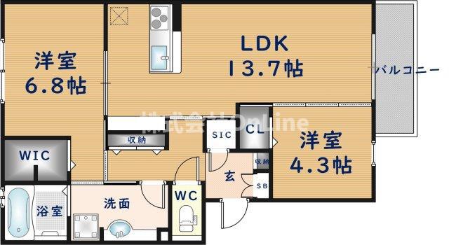セクレール北本町A棟(2LDK/2階)の間取り写真
