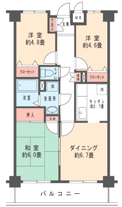 ラフォーレ久末(3DK/2階)の間取り写真