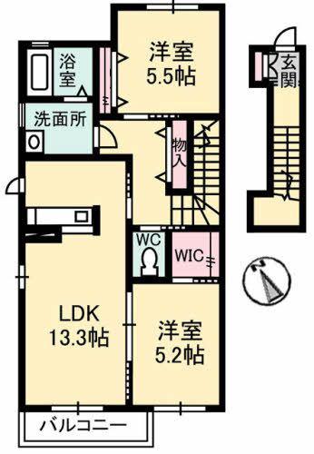グランドソレイユ A棟(2LDK/2階)の間取り写真
