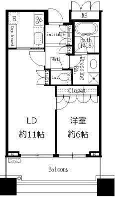 パークタワー目黒(1LDK/13階)の間取り写真