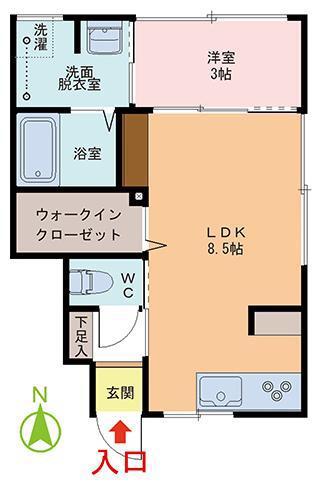 INTEGRAL石盛(1LDK/1階)の間取り写真