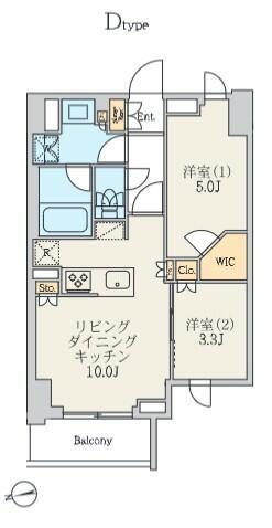 クレストコート北千住レジデンス(2LDK/4階)の間取り写真