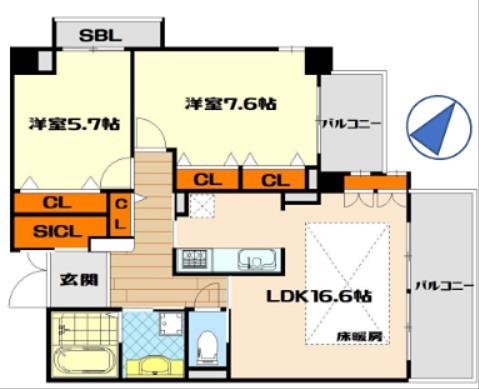 ユニティー北川口(2LDK/4階)の間取り写真