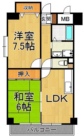 クレセントハイツ今里(2LDK/3階)の間取り写真