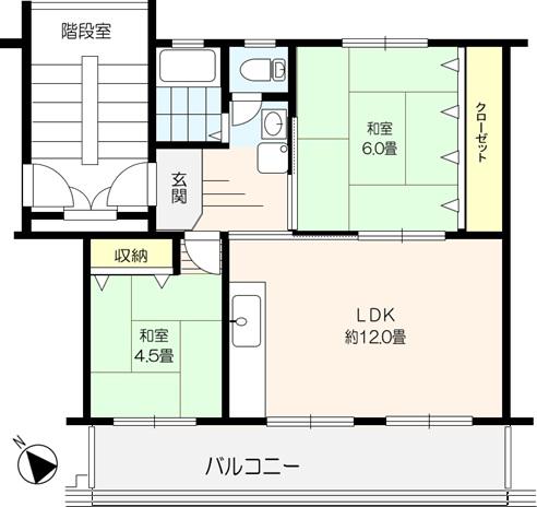 高洲第一団地(2LDK/4階)の間取り写真