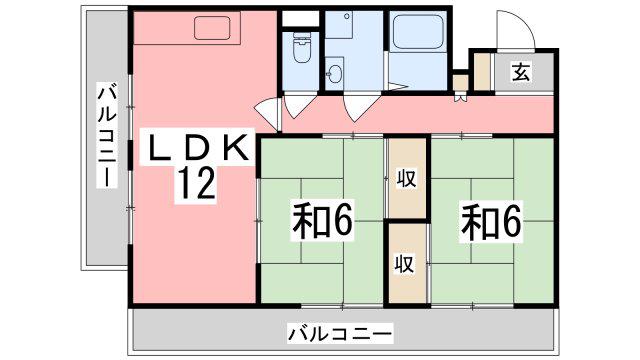 コーポ龍野(2LDK/2階)の間取り写真