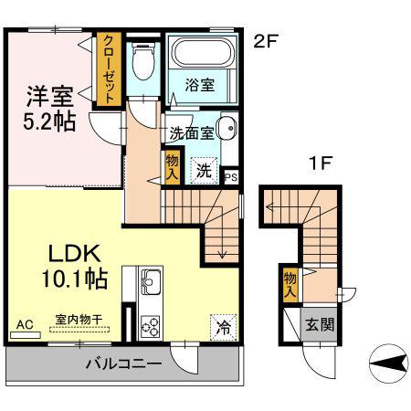 ブエナビスタ島崎(1LDK/2階)の間取り写真