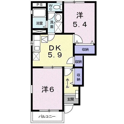 セレッソ十日市B棟(2DK/1階)の間取り写真