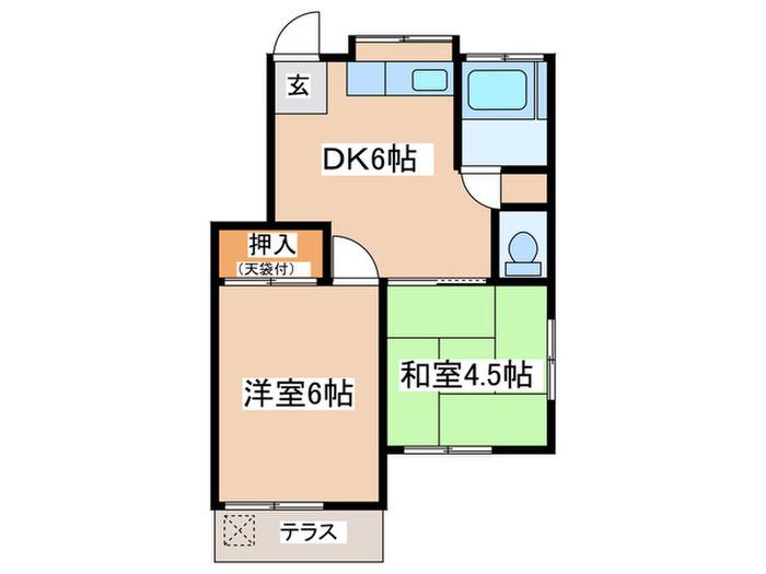 コーポ泉(2DK/1階)の間取り写真