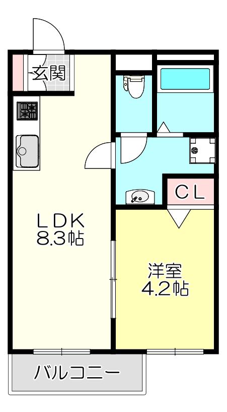 DIAS東石切町(1LDK/2階)の間取り写真