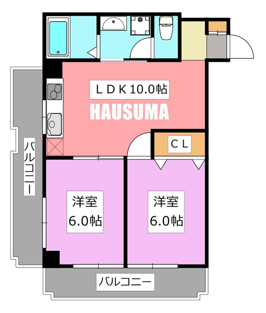 第二若木コーポ(2LDK/3階)の間取り写真