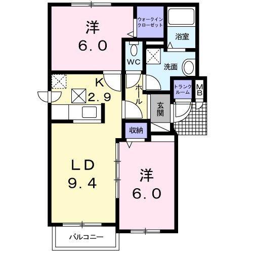 グルービー(2LDK/1階)の間取り写真