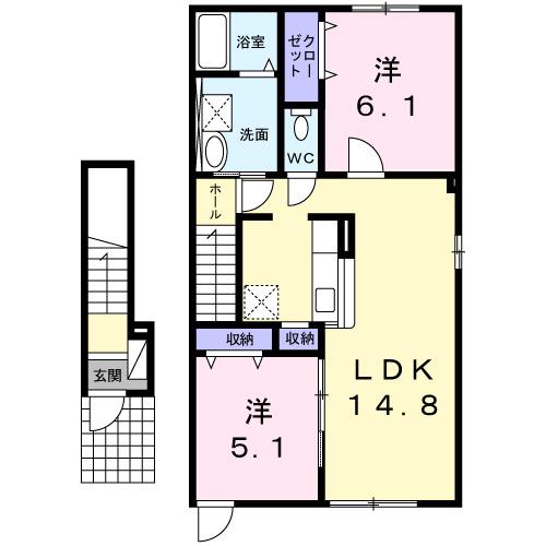 スウィートホーム(2LDK/2階)の間取り写真