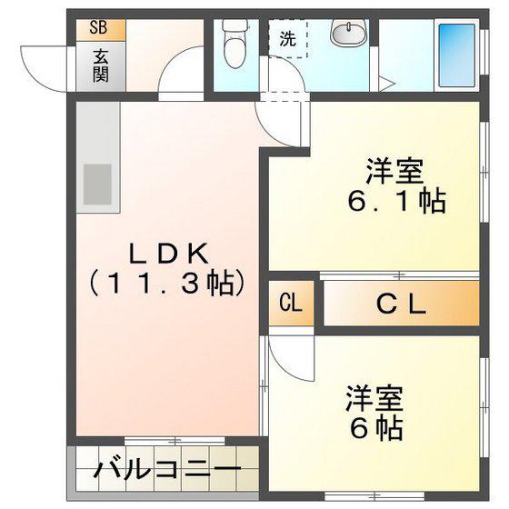 エバーグリーン久居 B棟(2LDK/2階)の間取り写真