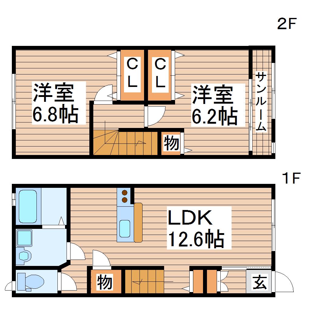 メゾネット遠見塚(2LDK/1階)の間取り写真
