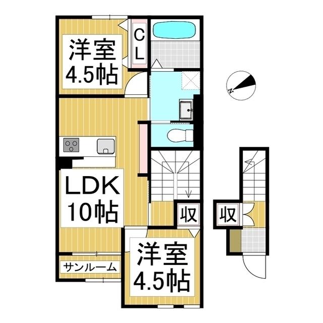 長野市稲葉(2LDK/2階)の間取り写真