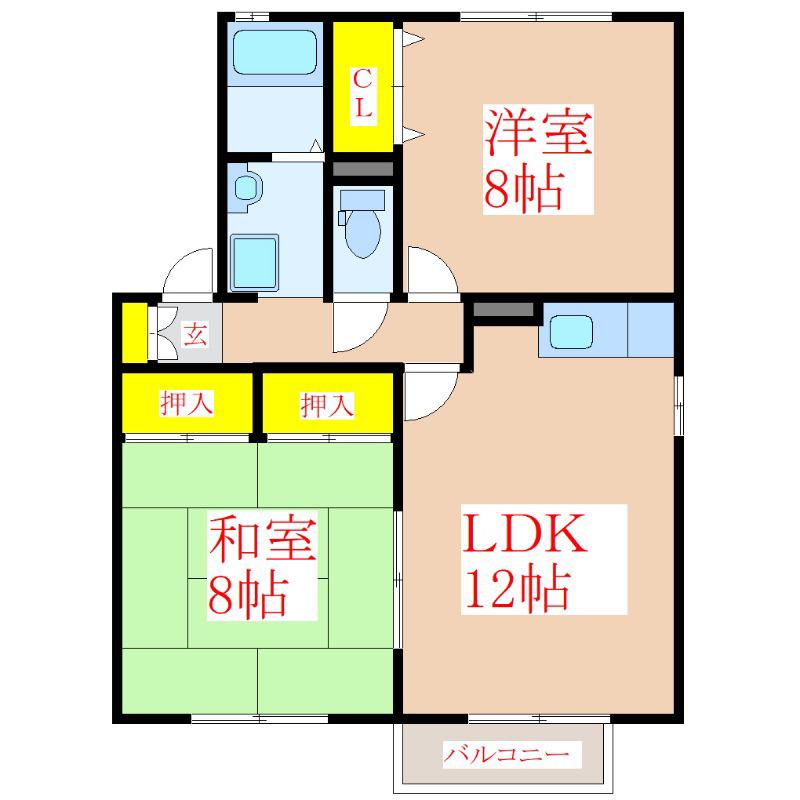 セジュールフラットセブン(2LDK/2階)の間取り写真