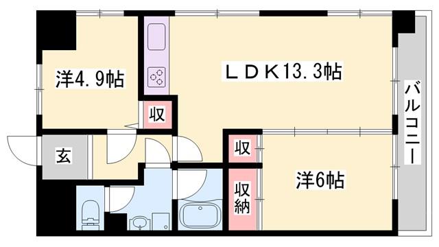 インタービレッジ高砂(2LDK/3階)の間取り写真