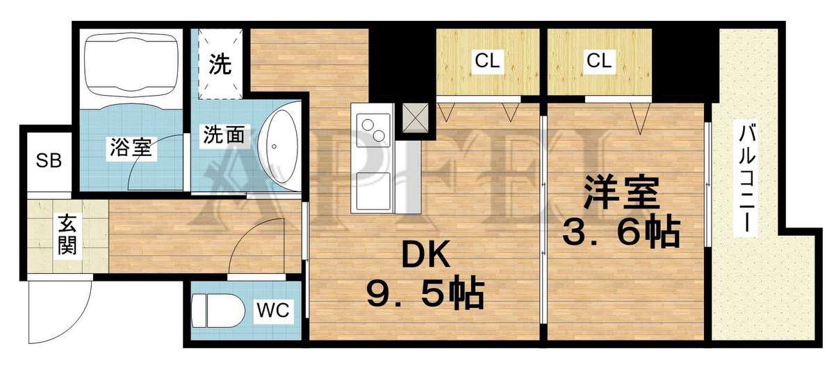 ラグレース天六(1DK/5階)の間取り写真