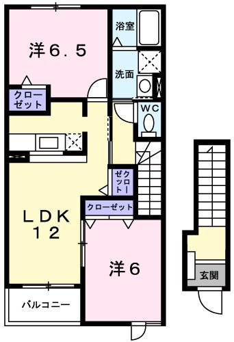 ピスティストアロン柳ヶ坪A棟(2LDK/2階)の間取り写真