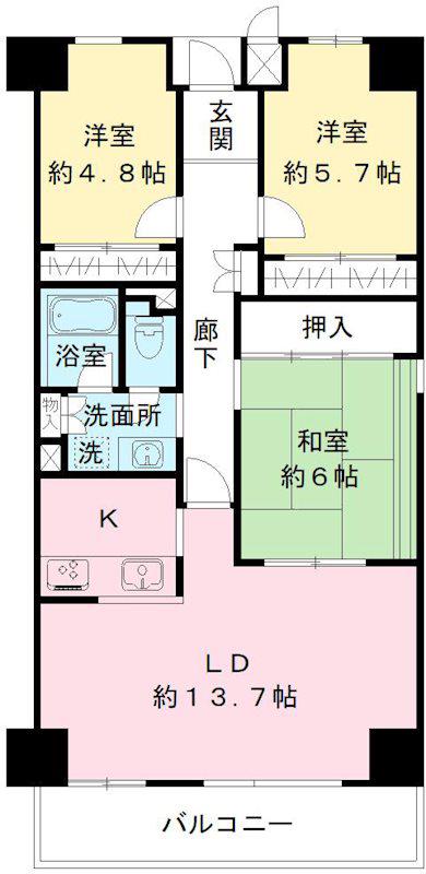 ザ・スクエアA棟(3LDK/6階)の間取り写真