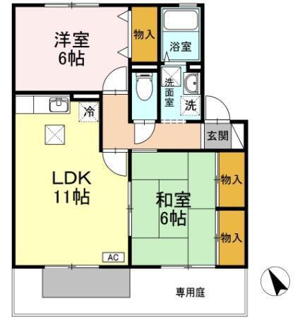 アムール美里(2LDK/1階)の間取り写真