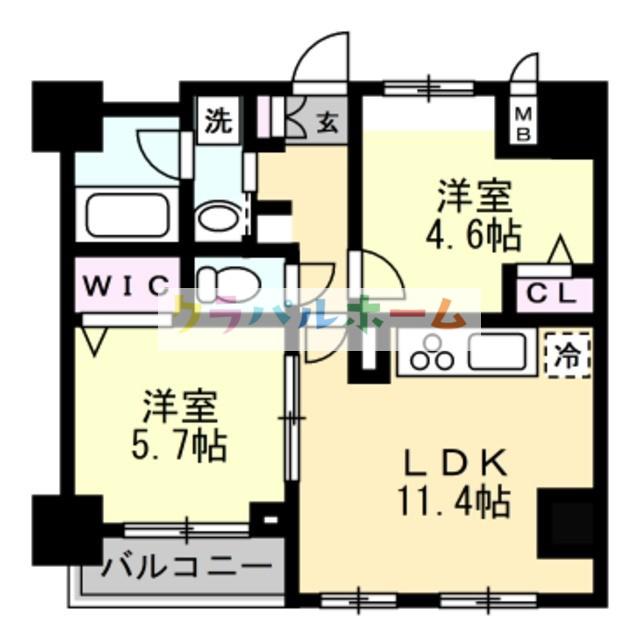 ドゥ セレニテ(2LDK/2階)の間取り写真