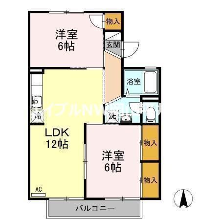 グレースタウン原B棟(2LDK/1階)の間取り写真