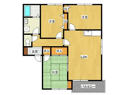 ディアス本城 B棟(3LDK/2階)の間取り写真