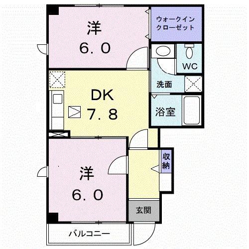 アロッジオK3B(2DK/1階)の間取り写真