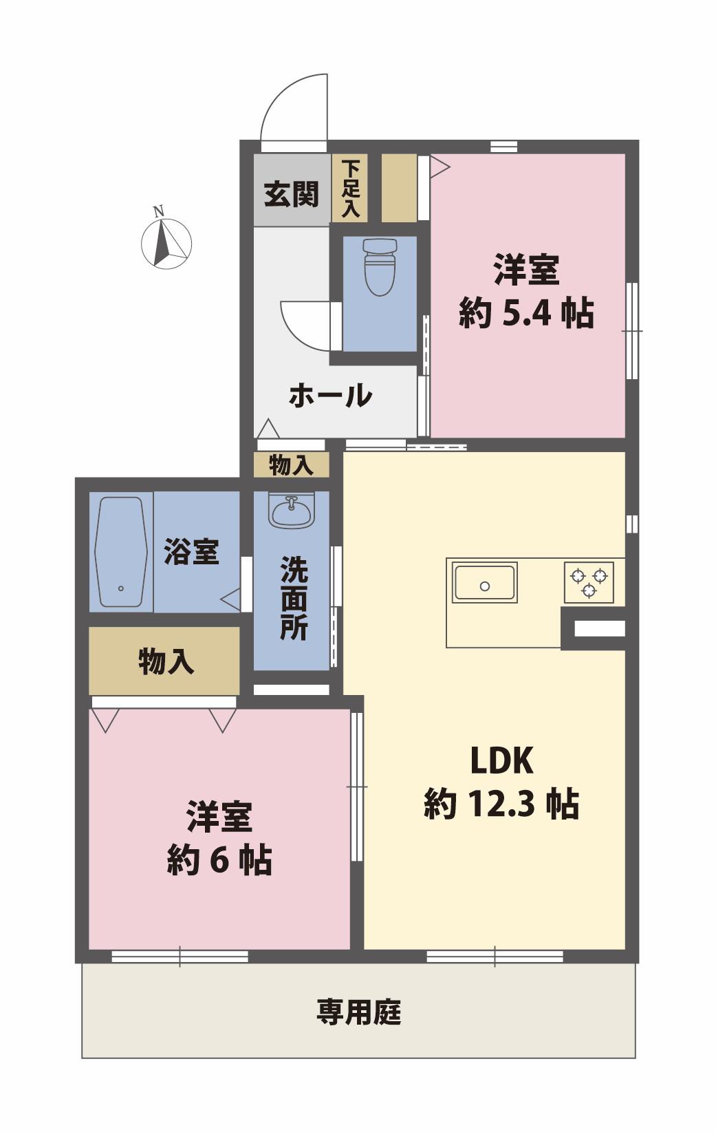 シャーメゾンみどりが丘(2LDK/1階)の間取り写真