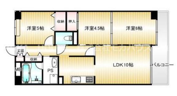 ライオンズマンション姫路西今宿(3LDK/2階)の間取り写真