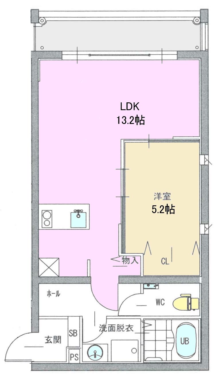ローズコート元町(1LDK/2階)の間取り写真