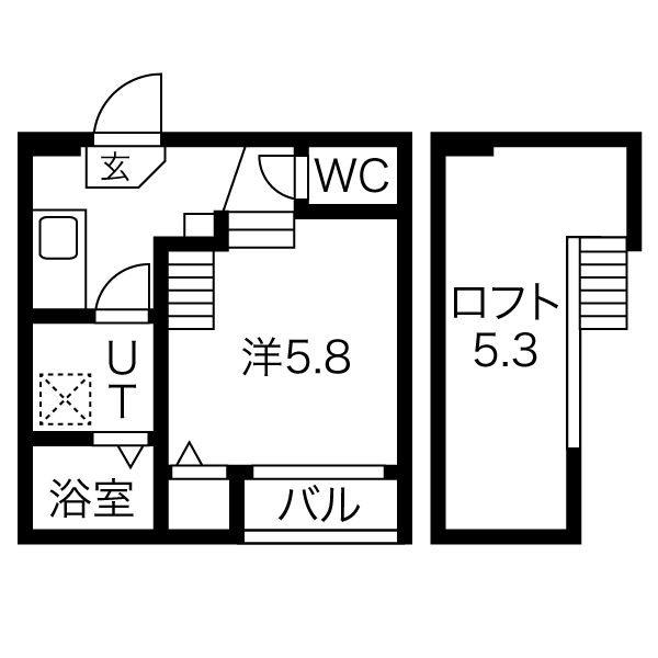 ヒルズ黒川(1K/2階)の間取り写真
