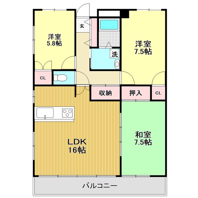 カーサM1(3LDK/8階)の間取り写真