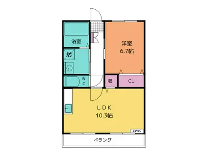 T.Hヒルズ(1LDK/1階)の間取り写真