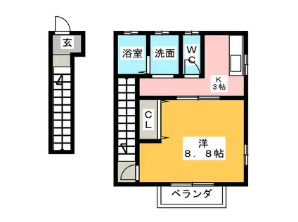 ジュノン島崎(1K/2階)の間取り写真