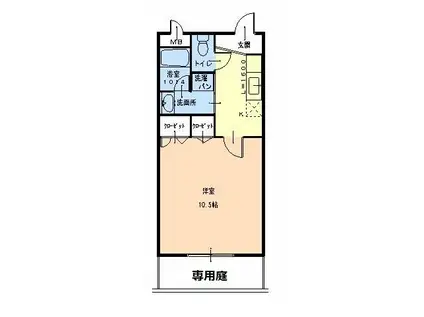 Mトゥルケーゼ(1K/1階)の間取り写真