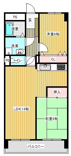 日神パレステージ宮崎(2LDK/6階)の間取り写真